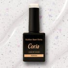 Baza Rubber Shiny Coria 068 15 ml – flacon negru, fundal alb cu confetti