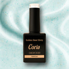 Baza Rubber Shiny Coria 061 15 ml – flacon negru, fundal bleu cu fulgi