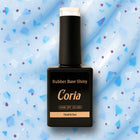 Baza Rubber Shiny Coria 502023 15 ml – flacon negru, fundal bleu cu fulgi