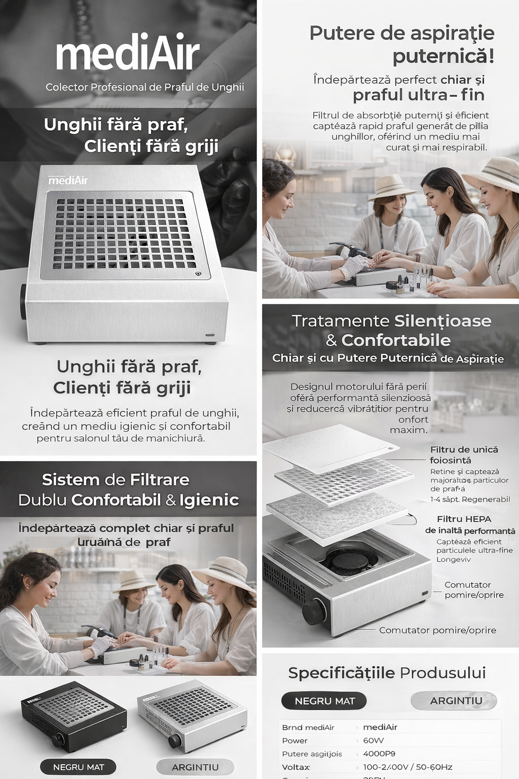 Aspirator Colector Praf MediAri by Saeshin (Negru), 60W