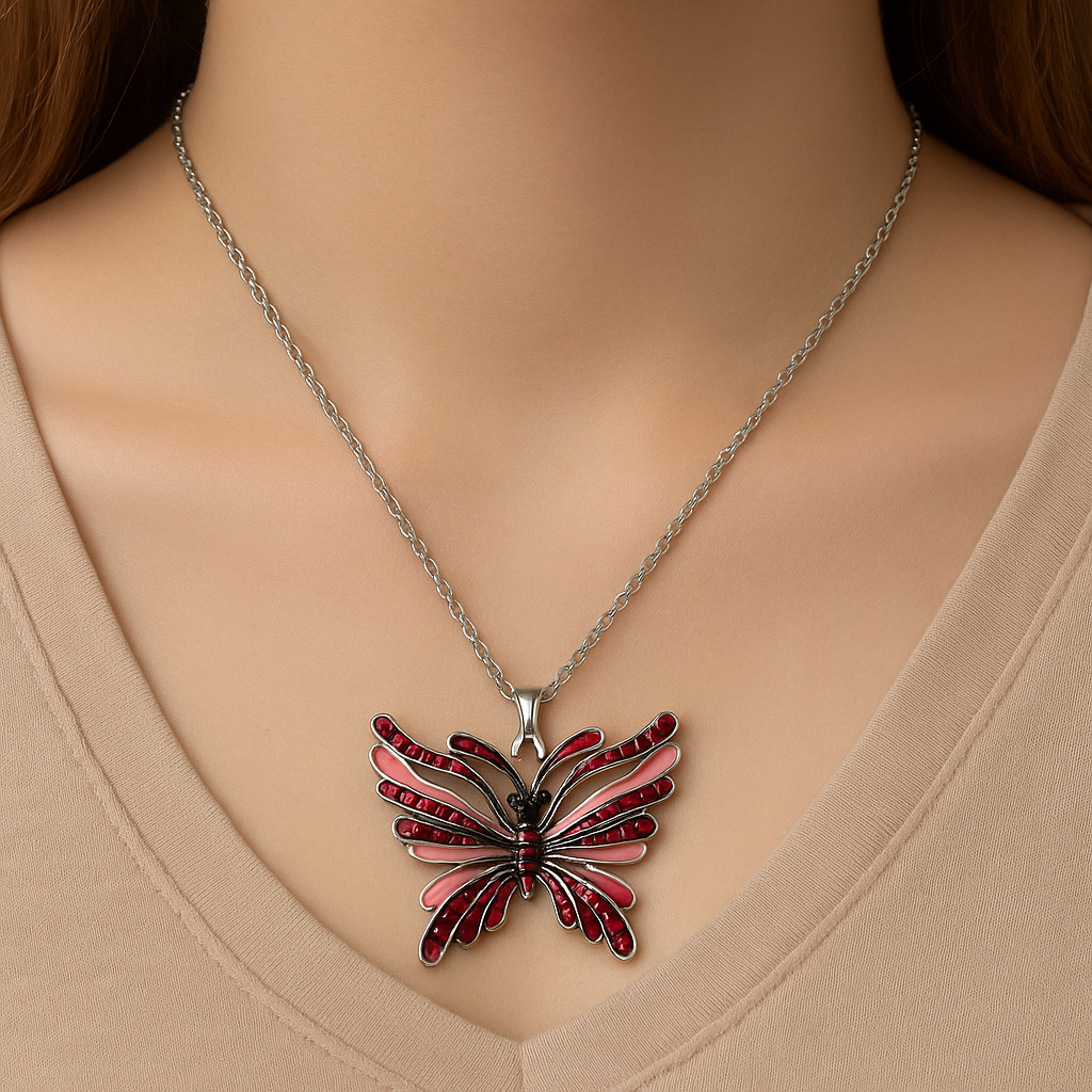 Colier Pandantiv Fluture Red