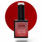 Ojă semipermanentă Coria Cherry Nr. 34, flacon 15 ml pe fundal roșu