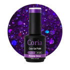 Ojă semipermanentă Coria Purple Glow 136 – violet cu paiete, flacon 15 ml
