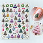Sticker nail art YT3777 Snow – brăduți colorați, cu exemplu pe unghie