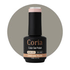 Ojă semipermanentă Coria Delicate Nude 46, flacon 15 ml pe fundal gri-bej