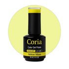 Ojă semipermanentă Coria Yellow Vibes 115, flacon 15 ml pe fundal galben
