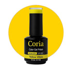 Ojă semipermanentă Coria Yellow Vibes 12, flacon 15 ml pe fundal galben intens