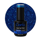 Ojă semipermanentă Coria Blue Glow 138 – albastru cu sclipici, flacon 15 ml