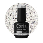 Ojă semipermanentă Coria Silver Glow 110 – paiete argintii și negre, flacon 15 ml