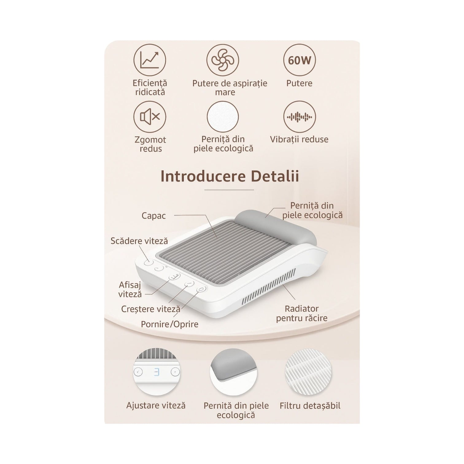 Aspirator Colector Praf Profesional de  Unghii 60W WhiteGrey