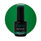 Ojă semipermanentă Coria Green Forest 12, flacon 15 ml pe fundal verde