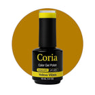Ojă semipermanentă Coria Yellow Vibes 70, flacon 15 ml pe fundal galben-muștar