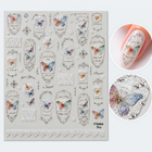 Sticker nail art YT8464 Raw – fluturi și rame ornamentale, cu exemplu pe unghie