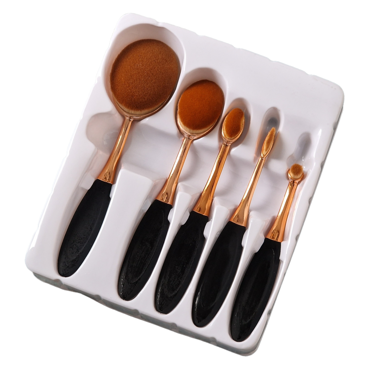 Set pensule machiaj 5 bucati Rose Gold pentru aplicarea fondului de ten