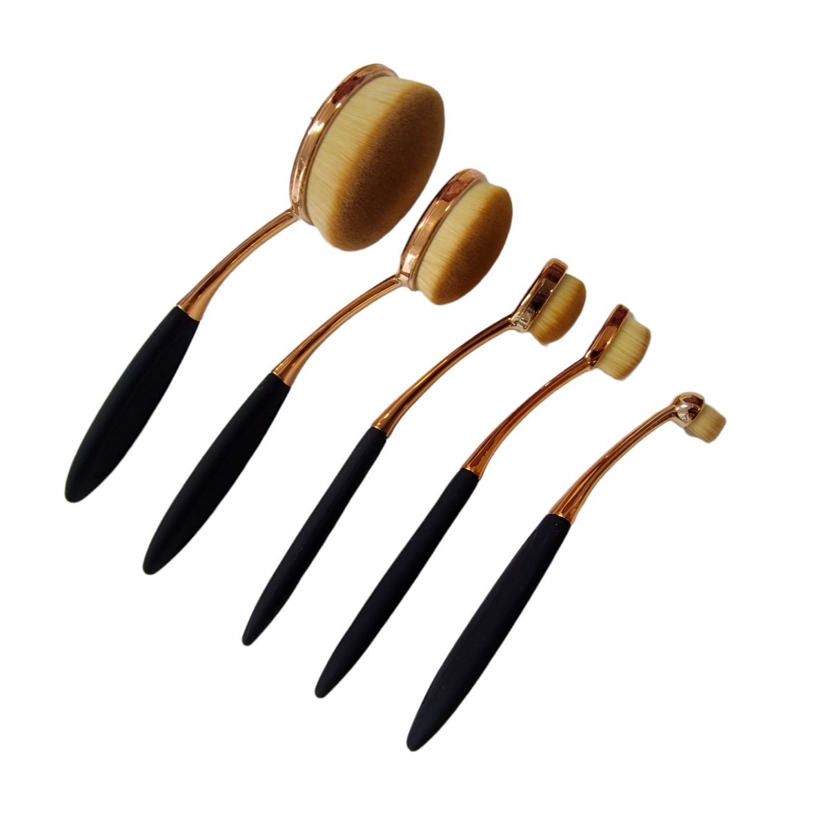 Set pensule machiaj 5 bucati Rose Gold pentru aplicarea fondului de ten