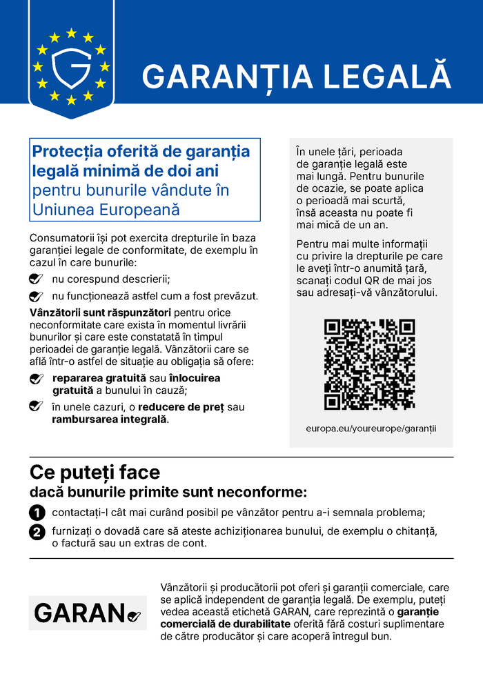 Notificare armonizata UE privind garantia legala