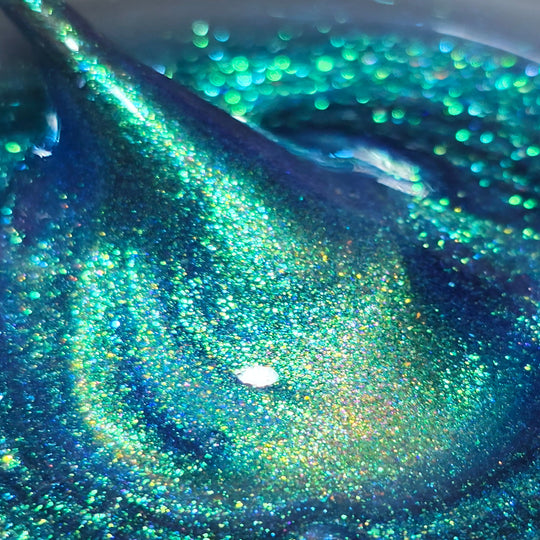 Builder Gel autonivelant Regal Brilliance 06 – gel verde-albastru holografic, de aproape