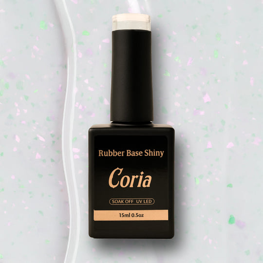 Baza Rubber Shiny Coria 035 Natural Milky White 15 ml – flacon negru cu fulgi