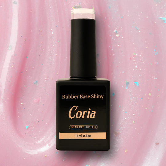 Baza Rubber Shiny Coria 038 Soft Natural Rose 15 ml – flacon negru cu fulgi