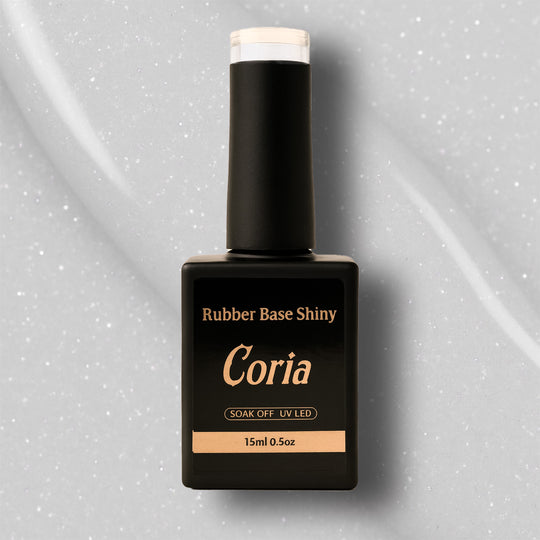 Baza Rubber Shiny Coria 058 Milky White-Grey 15 ml – flacon negru