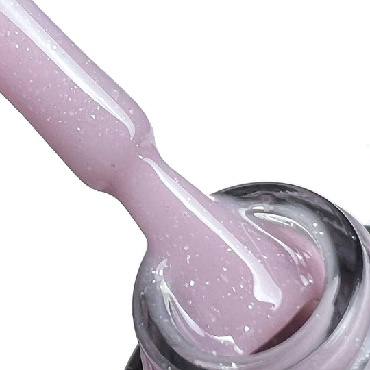 Baza Rubber Shiny Coria 049 – pensulă cu bază roz lila cu sclipici fin