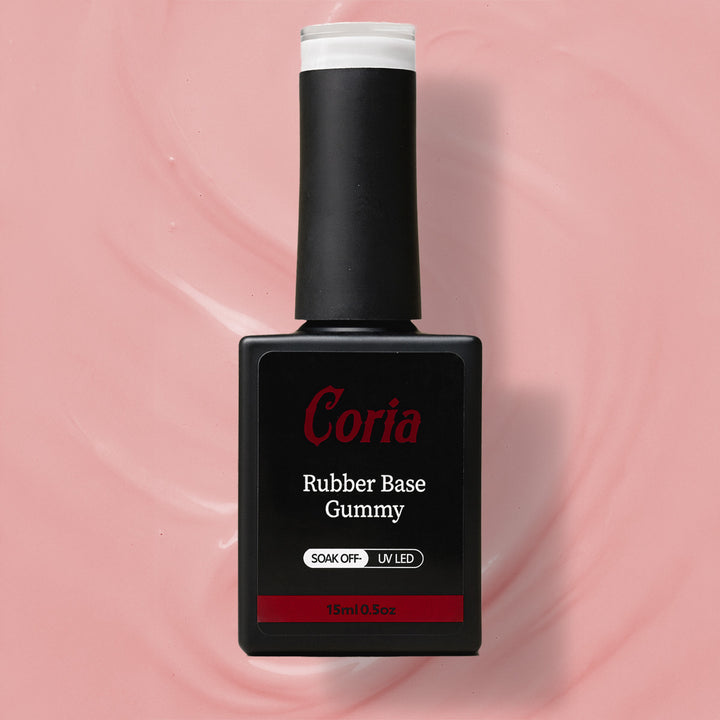Baza Rubber Gummy Coria 33 Perfect Nude French 15 ml – flacon negru pe fundal roz