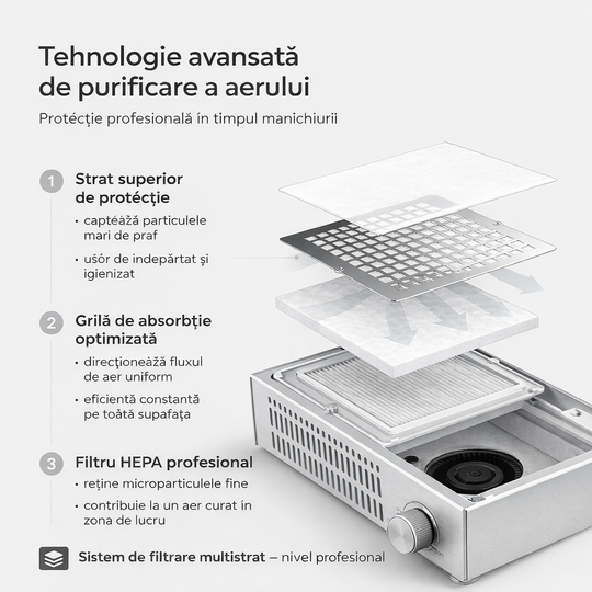 Aspirator mediAir – sistem de filtrare în 3 straturi cu filtru HEPA