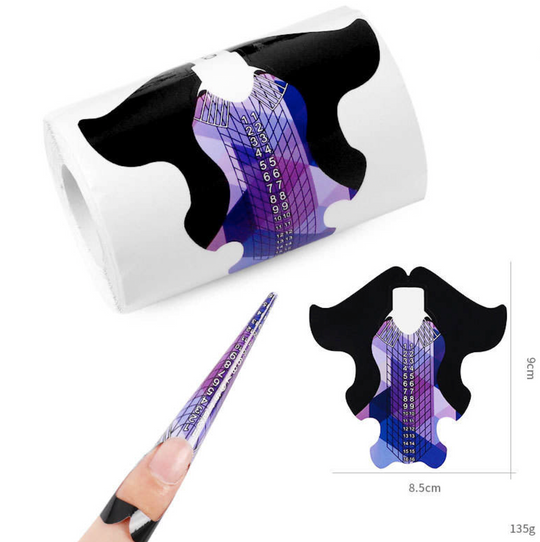 Șabloane extensie unghii CS13 pe rolă, negru cu mov, 9 x 8,5 cm