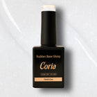 Baza Rubber Shiny Coria 048 15 ml – flacon negru pe fundal alb sclipitor