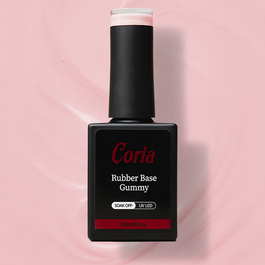 Baza Rubber Gummy Coria 46 Perfect Rose French 15 ml – flacon negru pe fundal roz