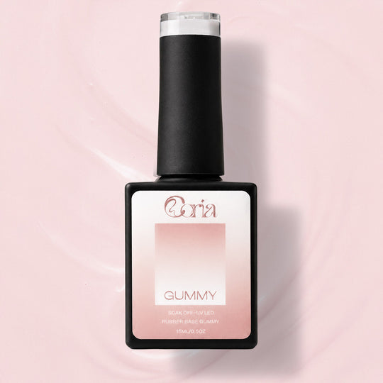 Baza Rubber Gummy Nude 136 Coria, flacon 15 ml pe fundal roz pal