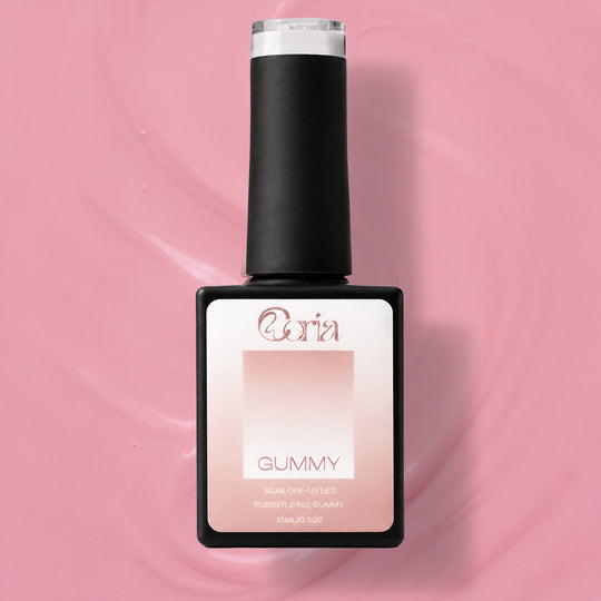 Baza Rubber Gummy Nude 147 Coria, flacon 15 ml pe fundal roz