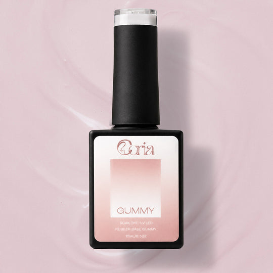 Baza Rubber Gummy Nude 148 Coria, flacon 15 ml pe fundal roz