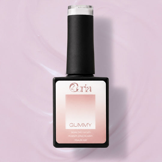 Baza Rubber Gummy Nude 149 Coria, flacon 15 ml pe fundal lila pal