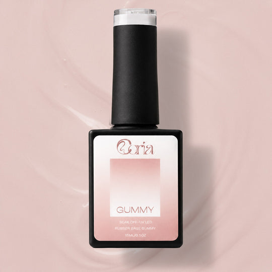 Baza Rubber Gummy Nude 158 Coria, flacon 15 ml pe fundal roz
