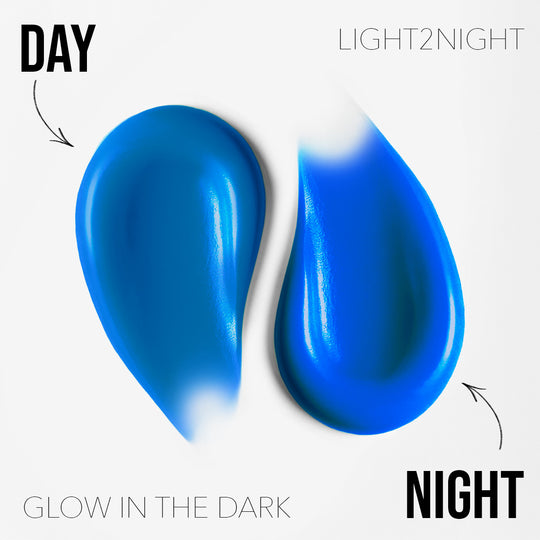Polygel Light2Night 083 – albastru ziua, albastru fosforescent noaptea