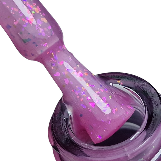 Baza Rubber Shiny Coria 033 Milky Pink – roz cu fulgi holografici pe pensulă
