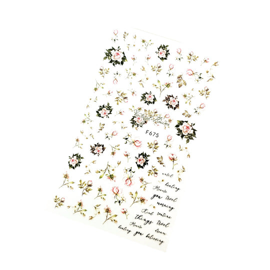 Sticker unghii decor F675 – flori mici și inscripții