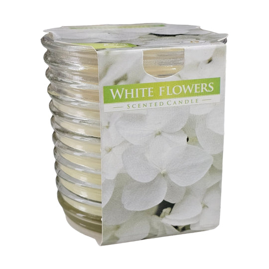 Lumânare parfumată White Flowers în pahar de sticlă, 130 g