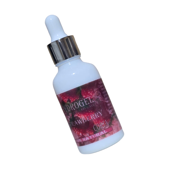Soluție hydrogel pentru cuticule Coria Strawberry – flaconul înclinat, etichetă roșie