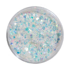 Decor glitter SnowWhite alb – fulgi holografici bleu și albi în borcan