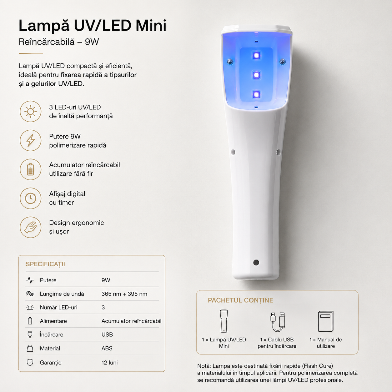 Image of Lampă UV/LED Reîncărcabilă pentru Gel și Tipsuri