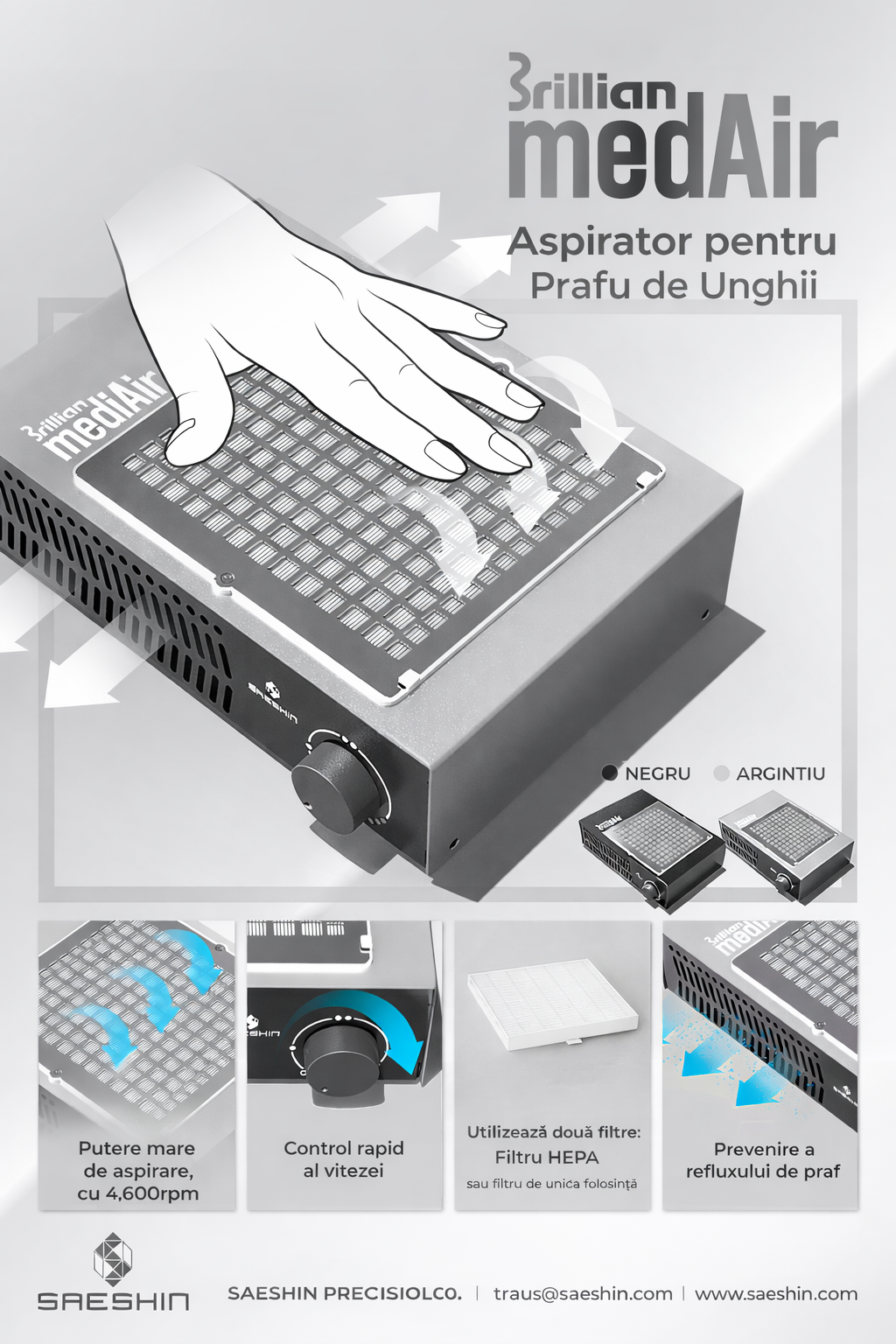 Aspirator Colector Praf MediAri by Saeshin (Negru), 60W