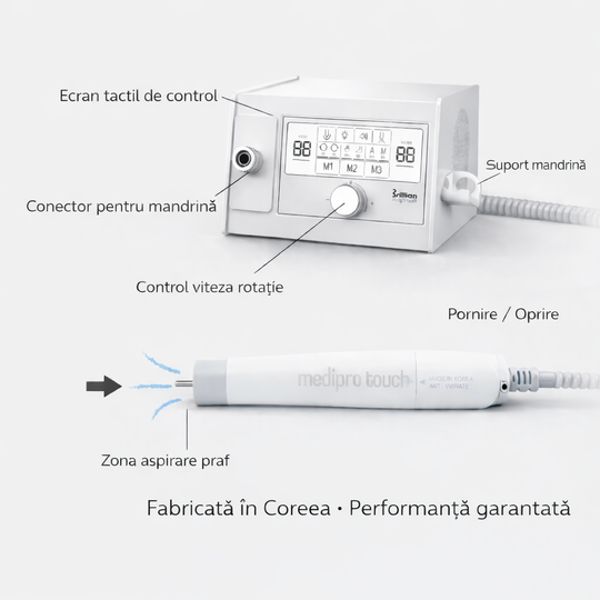 Freză Medipro Touch – componente: ecran tactil, conector, control viteză