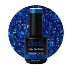 Ojă semipermanentă Coria Blue Glow 159 – albastru cu paiete mari, flacon 15 ml
