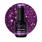 Ojă semipermanentă Coria Purple Glow 124 – mov cu paiete, flacon 15 ml