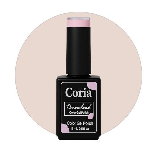 Ojă semipermanentă Coria Dreamland 12, flacon 15 ml pe fundal bej-rozaliu