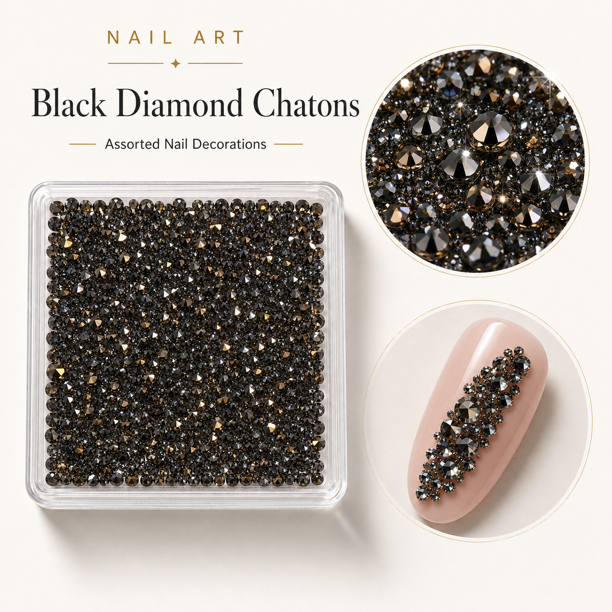 Image of Nail Art Black Diamond Chatons