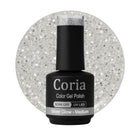 Ojă semipermanentă Coria Silver Glow 113 – argintiu-alb cu sclipici, flacon 15 ml