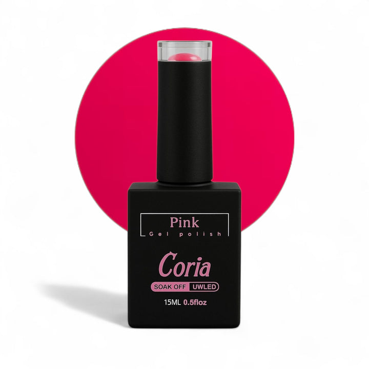 Ojă semipermanentă Coria Pink 20, flacon 15 ml pe fundal fucsia